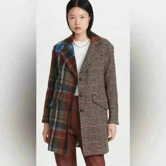 VERONICA BEARD Dickey Jacket Long Over Coat Wool Plaid Patchwork XS 0 2 $1200 - Picture 6 of 16